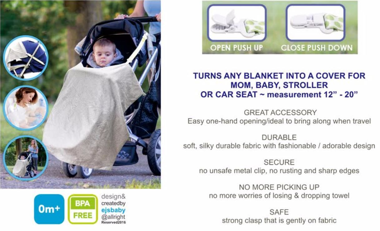 singapore lucky baby klipz on adjustable strap for blanket, nursing cover, stroller and car seat cover